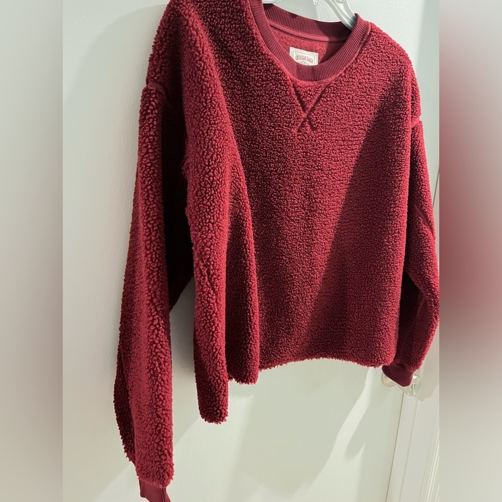 American Eagle Outfitters Burgundy Sherpa Fleece Pullover, OVERSIZED XS - Picture 3 of 7